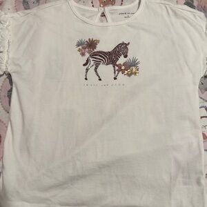 Janie and Jack White Tee with Zebra and Floral Graphic